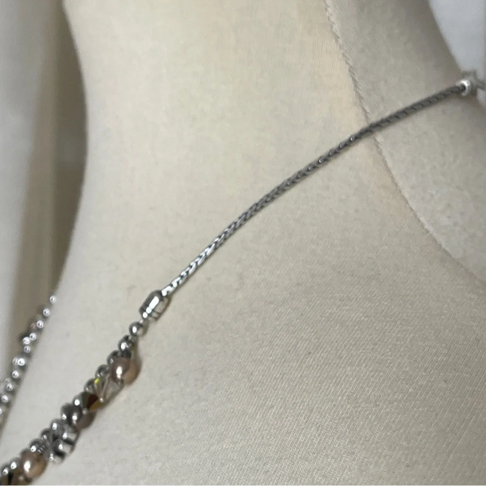 Brighton Retired Cannes Necklace Bronze Crystal Pearl Dangle Hearts - Picture 4 of 6